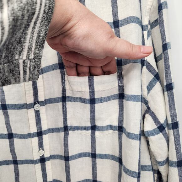 L.L. Bean Signature 100% Linen White Blue Checked Slim Fit Button Down Men's XL - Picture 6 of 8
